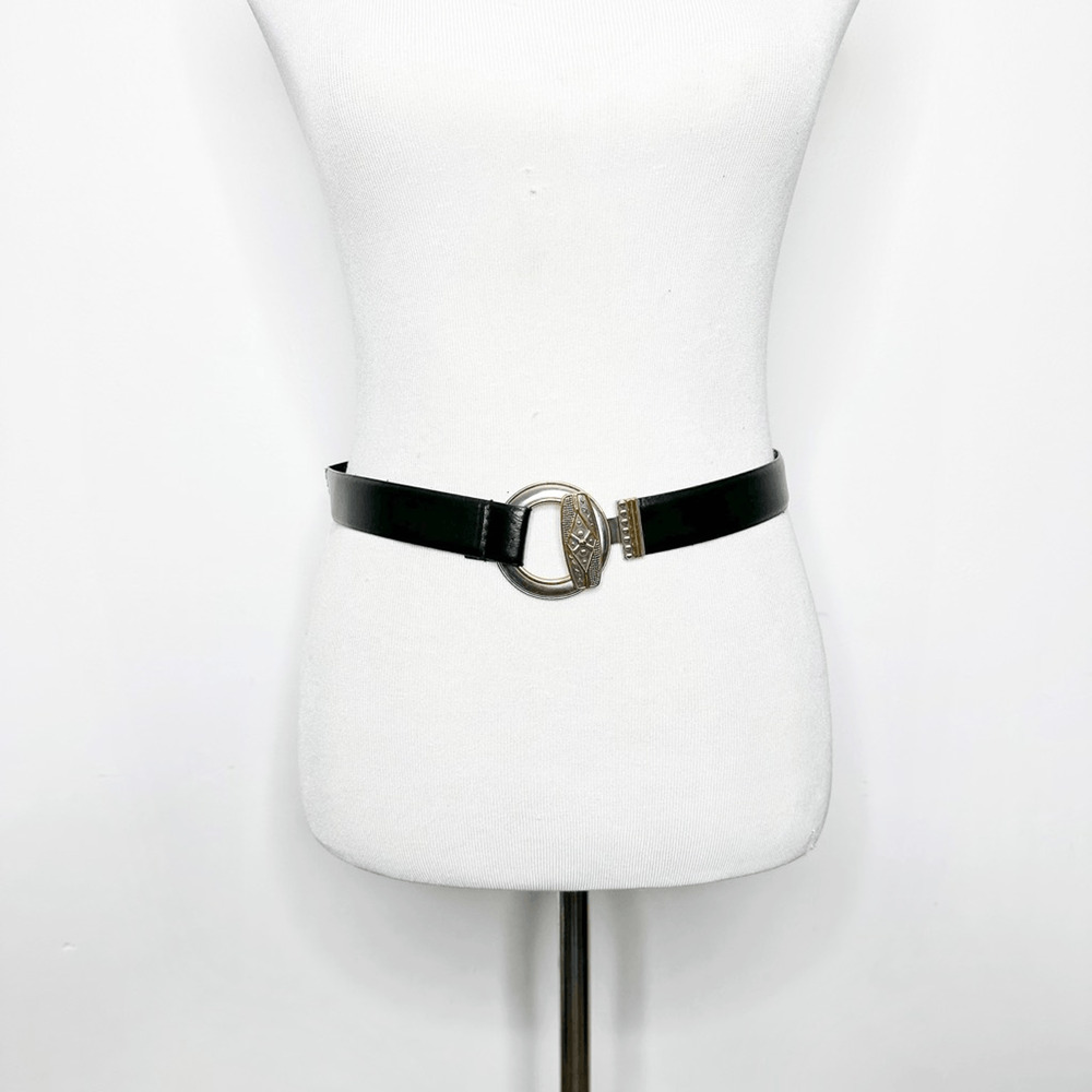 CHICO'S Hook Lock Mixed Metal statement belt silver gold black croc embossed S/M